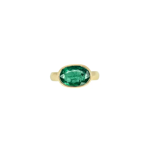 18KY Emerald Ring Bezel Oval 2.85ct Image 2 Diny's Jewelers Middleton, WI
