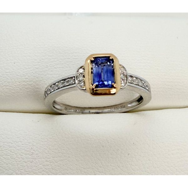 14KY/Plat Saph Ring E/C .49ct D.10tw SI2 HI Diny's Jewelers Middleton, WI