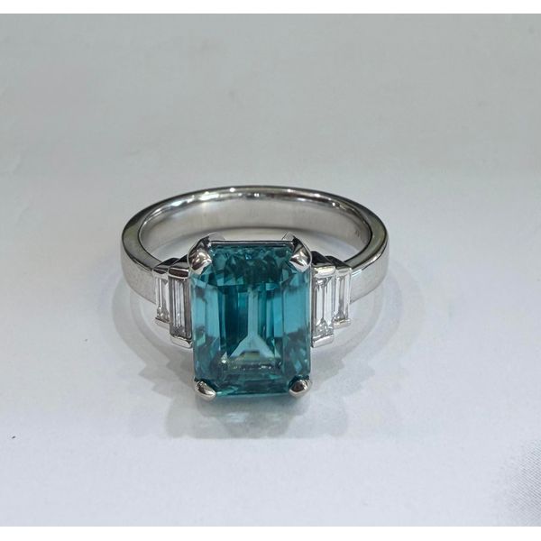 14KW Blue Zircon & Bag Dia Ring Diny's Jewelers Middleton, WI
