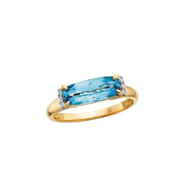 10KY Blue Topaz RG Cush 12x5mm D.05tw Diny's Jewelers Middleton, WI