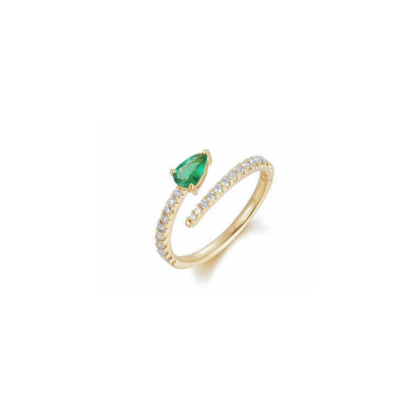 14K Yellow Gold Emerald and Diamond Bypass Style Ring Diny's Jewelers Middleton, WI