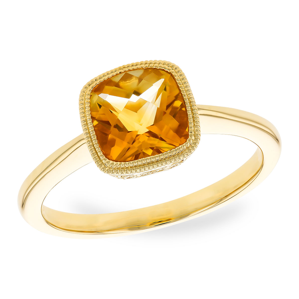 14K Yellow Gold Checkerboard Cut Citrine Ring Diny's Jewelers Middleton, WI