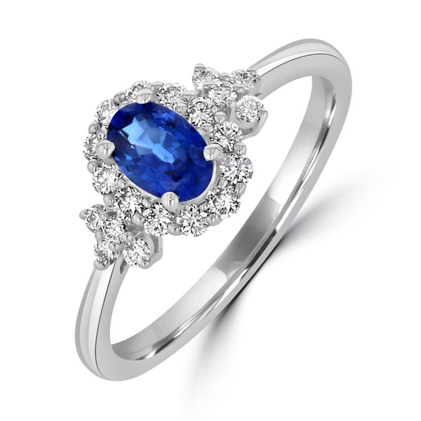 18K White Gold Oval Sapphire Diamond Halo Ring Diny's Jewelers Middleton, WI