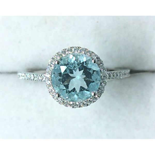 14K White Gold Aquamarine and Diamond Halo Ring Diny's Jewelers Middleton, WI