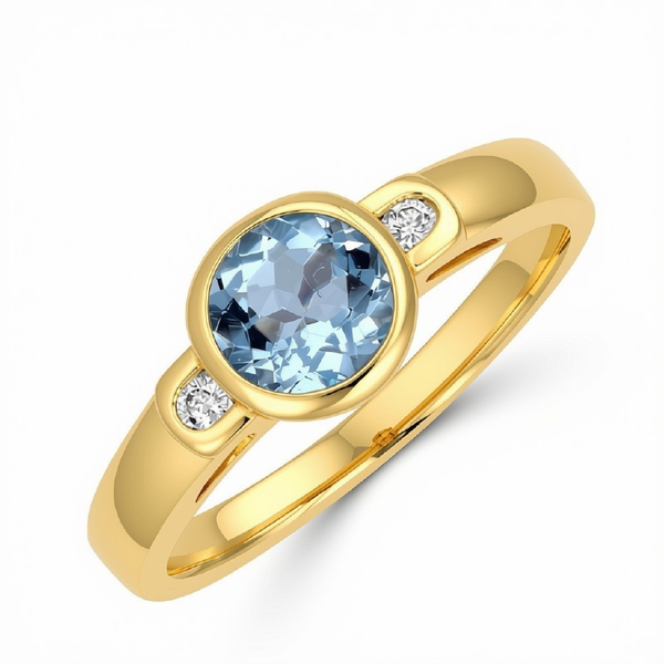 14K Yellow Gold Aquamarine and Diamond Bezel Ring Diny's Jewelers Middleton, WI