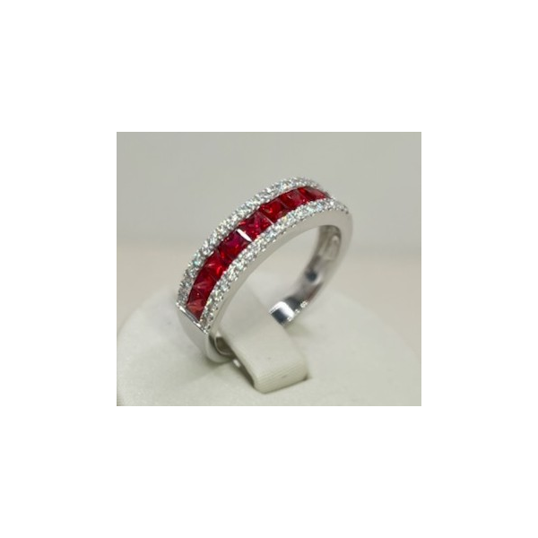 14K White Gold Channel Set Princess Cut Ruby and Diamond Ring Diny's Jewelers Middleton, WI