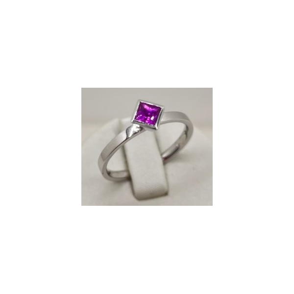 14K White Gold Bezel Set Square Pink Sapphire Ring Diny's Jewelers Middleton, WI