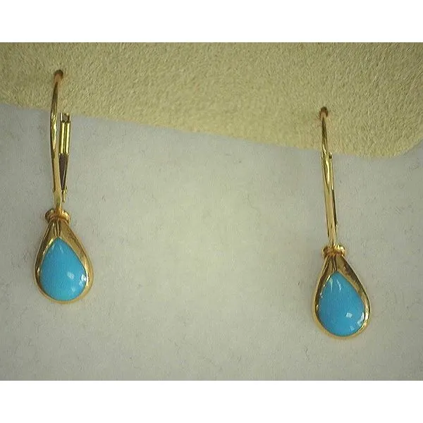 14K Yellow Gold Turquoise Tear Drop Earrings Diny's Jewelers Middleton, WI