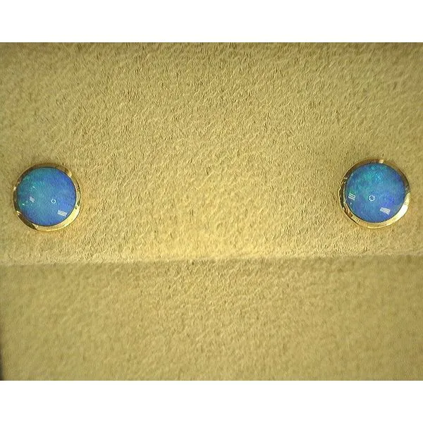 14K Yellow Gold Opal Inlay Round Earrings Diny's Jewelers Middleton, WI