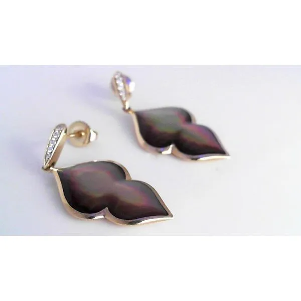 14K Yellow Gold Kabana Bronze Mother of Pearl Shield Dangle Earrings Diny's Jewelers Middleton, WI