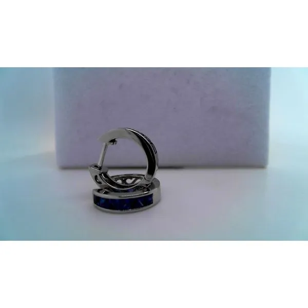 14Kt White Gold Sapphire Huggie Earrings with Princess Cut Diny's Jewelers Middleton, WI