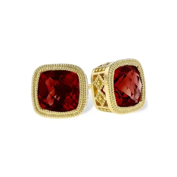 14Kt Yellow Gold Garnet Bezel Cushion Earrings Diny's Jewelers Middleton, WI