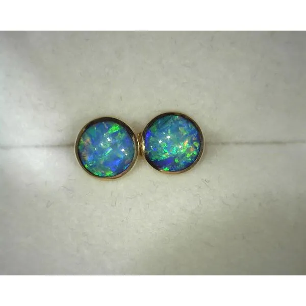 14Kt Yellow Gold Australian Opal Bezel Earrings Diny's Jewelers Middleton, WI