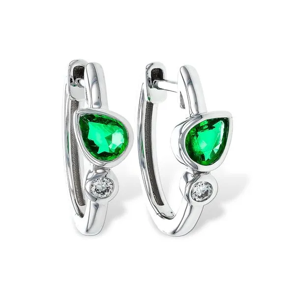 14Kt White Emerald Hoop Earrings Diny's Jewelers Middleton, WI