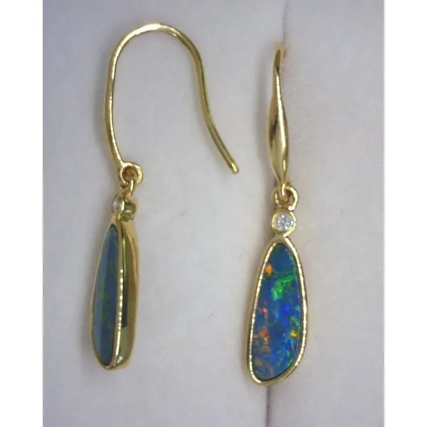 14KT Yellow Gold Earring Opal Bezel Dangle D.02ctw Diny's Jewelers Middleton, WI