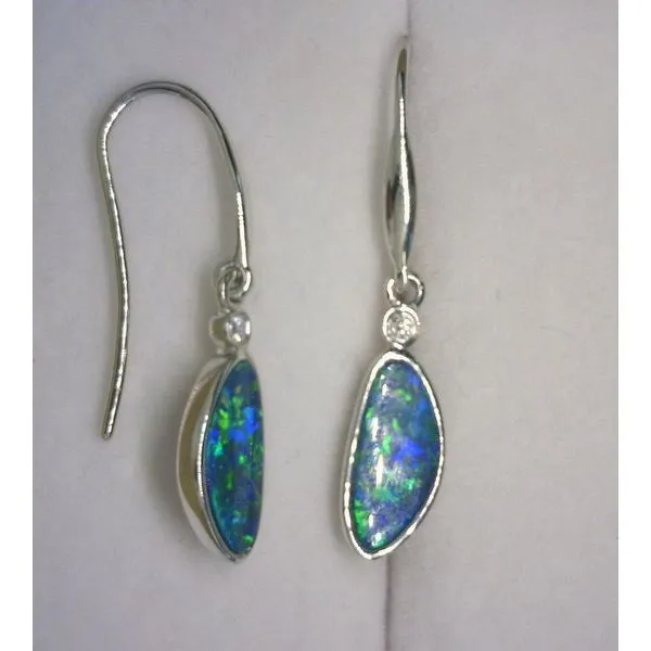 14KT White Gold Opal Bezel Dangle Earrings Diny's Jewelers Middleton, WI