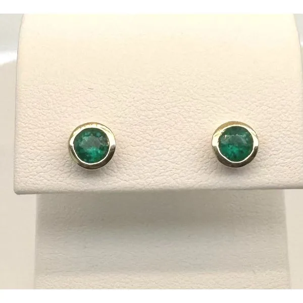 14KT Yellow Gold Bezel Emerald Stud Earrings .70ctw Diny's Jewelers Middleton, WI