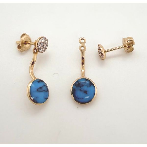14Kt Yellow Kingman Turquoise Earrings Image 2 Diny's Jewelers Middleton, WI