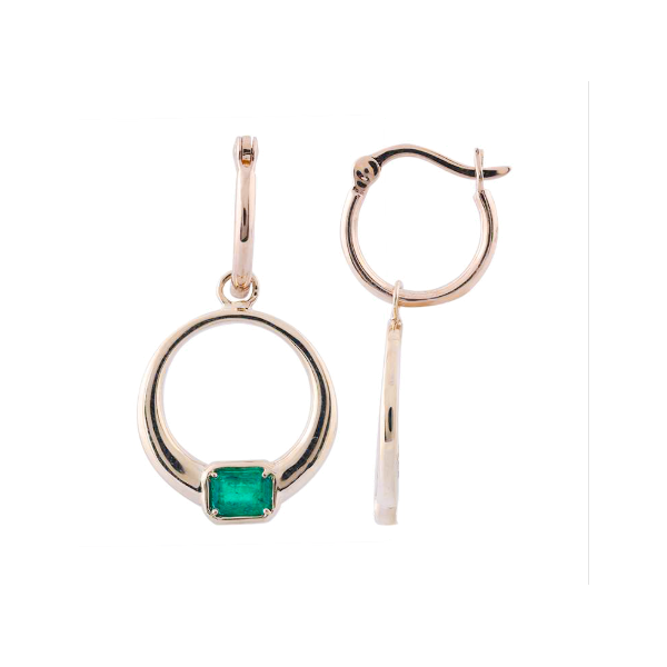 14K Yellow Gold Emerald Hoop Dangle Earrings Diny's Jewelers Middleton, WI