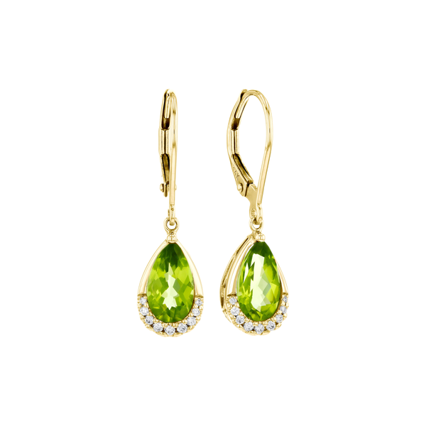 14K Yellow Gold Peridot and Diamond Dangle Drop Earrings Diny's Jewelers Middleton, WI