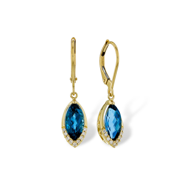 14K Yellow Gold London Blue Topaz & Diamond Drop Earrings Diny's Jewelers Middleton, WI