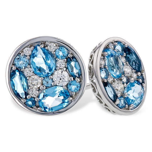 14K White Gold Diamond and Blue Topaz Stud Earrings Diny's Jewelers Middleton, WI