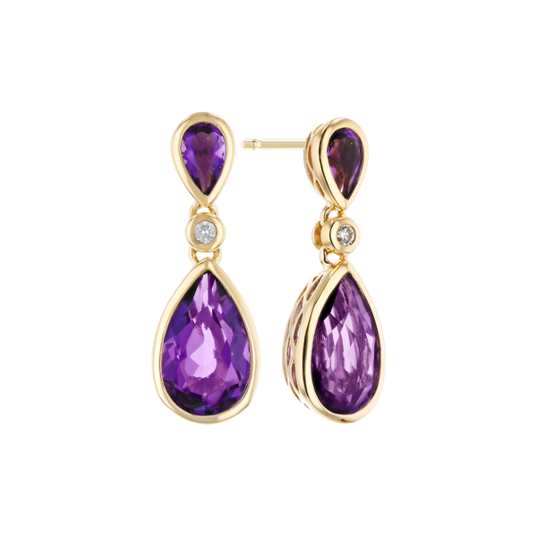 14K Yellow Gold Amethyst and Diamond Drop Earrings Diny's Jewelers Middleton, WI
