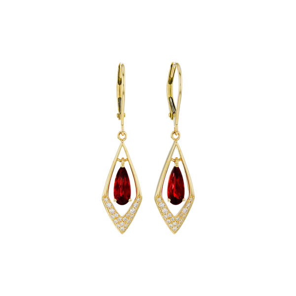 14K Yellow Gold Garnet and Diamond Dangle Earrings Diny's Jewelers Middleton, WI