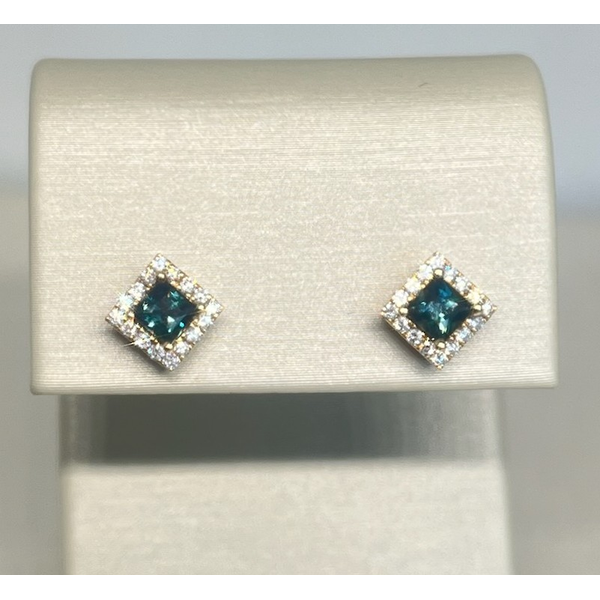 14K Yellow Gold Blue-Green Sapphire and Diamond Stud Earrings Diny's Jewelers Middleton, WI