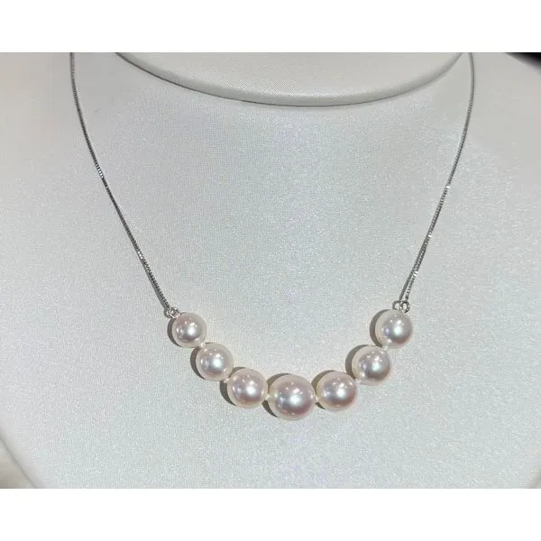 14KT White Gold Pearl and Box chain Necklace 18-20