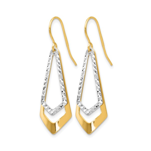 10K Two-Tone Diamond Cut Shepard Hook Dangle Earrings Image 2 Diny's Jewelers Middleton, WI