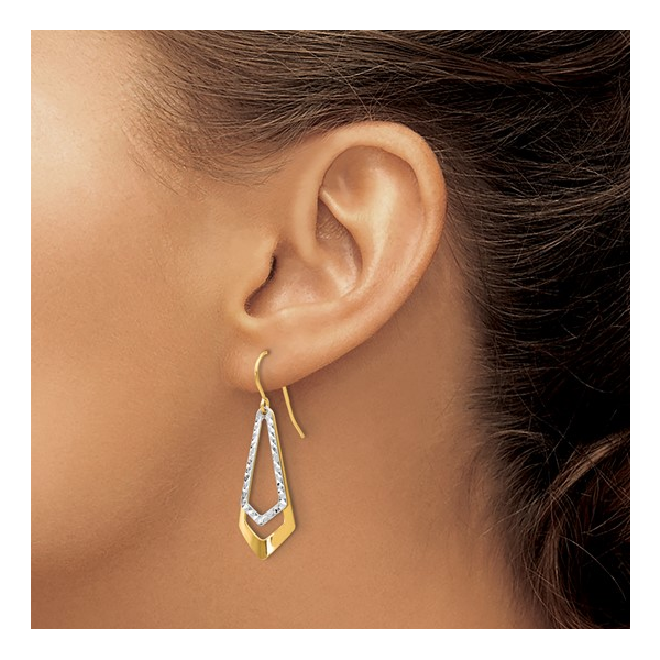 10K Two-Tone Diamond Cut Shepard Hook Dangle Earrings Image 3 Diny's Jewelers Middleton, WI