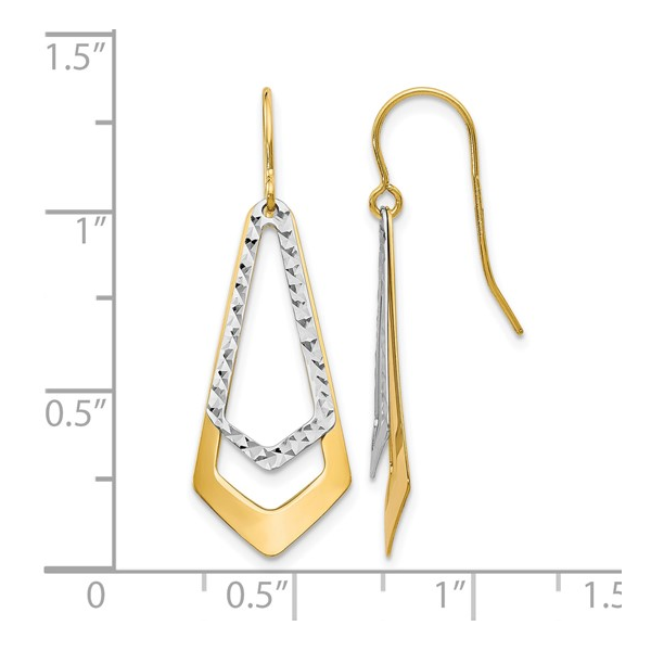 10K Two-Tone Diamond Cut Shepard Hook Dangle Earrings Image 4 Diny's Jewelers Middleton, WI