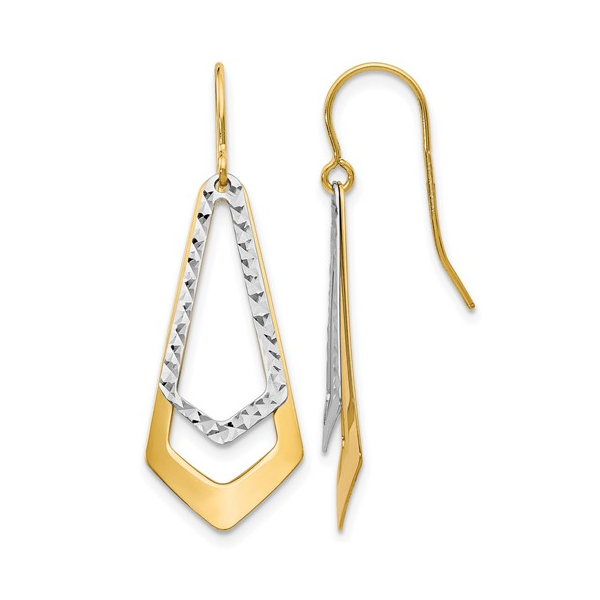 10K Two-Tone Diamond Cut Shepard Hook Dangle Earrings Diny's Jewelers Middleton, WI