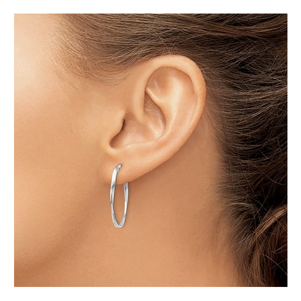 14K White Gold Twisted Oval Hoop Earrings Image 2 Diny's Jewelers Middleton, WI