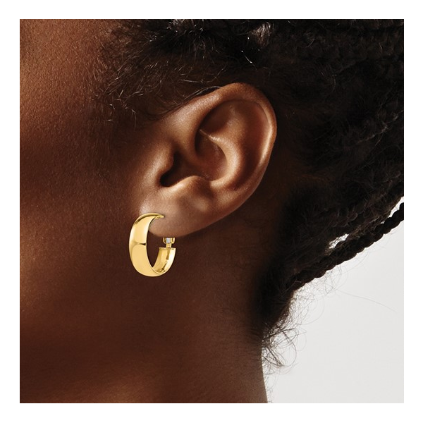 14K Yellow Gold High Polished Omega Back Hoop Earrings Image 2 Diny's Jewelers Middleton, WI
