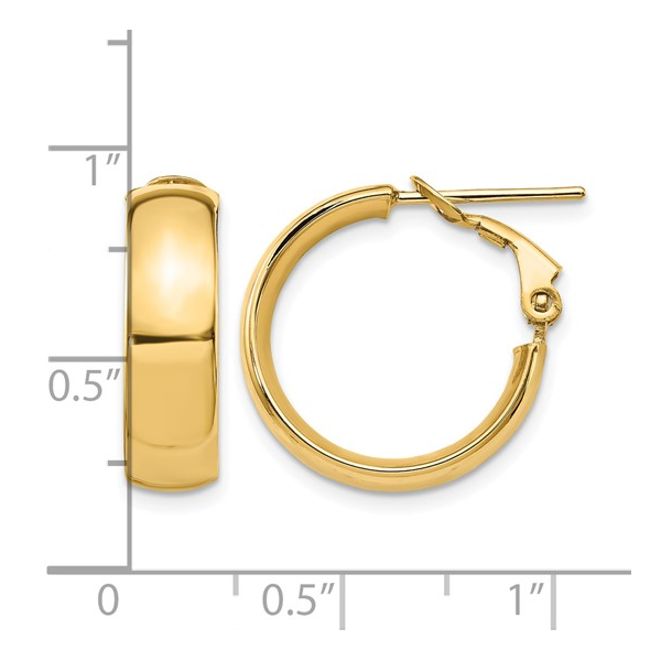 14K Yellow Gold High Polished Omega Back Hoop Earrings Image 3 Diny's Jewelers Middleton, WI