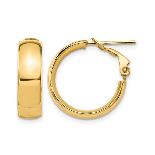 14K Yellow Gold High Polished Omega Back Hoop Earrings Diny's Jewelers Middleton, WI