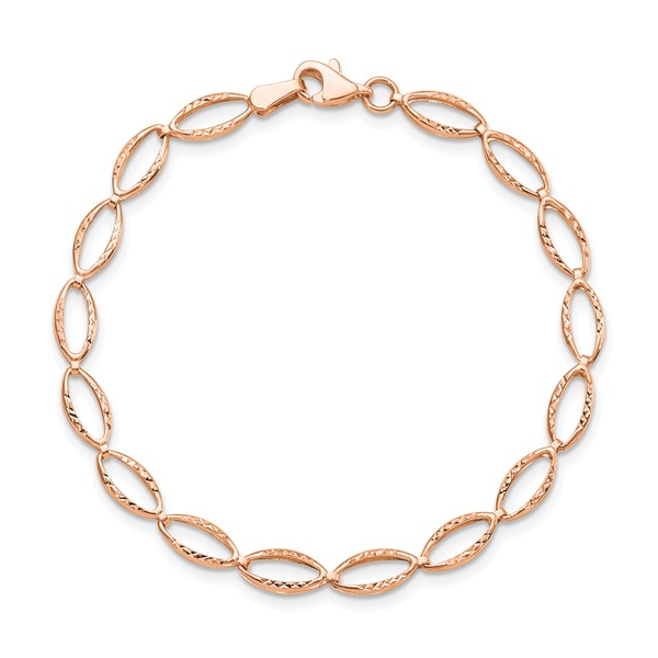 14K Rose Gold Polished and Diamond-Cut Bracelet 7