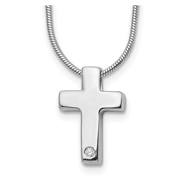 Sterling Silver Rhodium Plated White Ice Cross Pendant Necklace Diny's Jewelers Middleton, WI