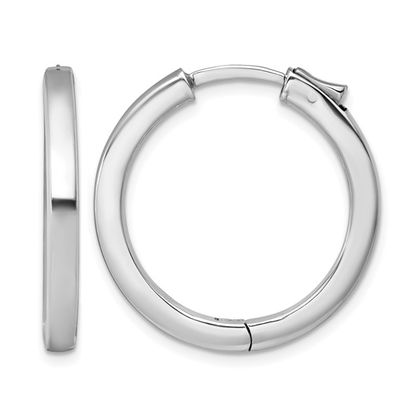 Sterling Silver Rhodium-plated Polished 3x28mm Hinged Square Tube Hoop Earrings Diny's Jewelers Middleton, WI