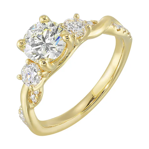 Yellow 14 Karat Three Stone Twist Diamond Semi Mount Ring Doland Jewelers, Inc. Dubuque, IA