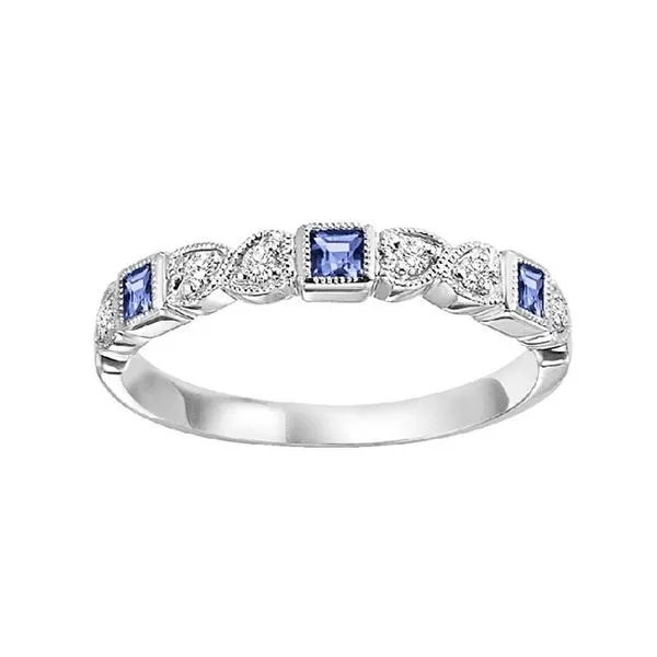 White 10 Karat Beaded Edge Stackable Bezel Set Gemstone Ring Doland Jewelers, Inc. Dubuque, IA