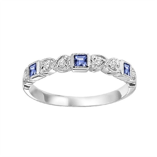 White 10 Karat Beaded Edge Stackable Bezel Set Gemstone Ring Doland Jewelers, Inc. Dubuque, IA