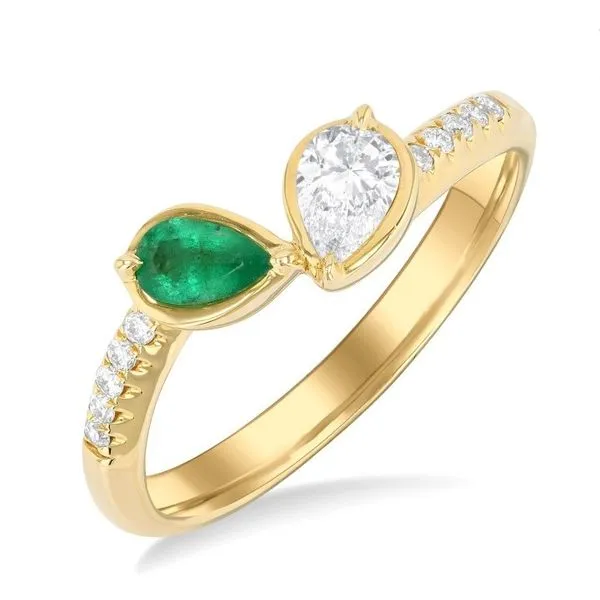 14K Yellow Gold Diamond and Emerald Gemstone Ring Doland Jewelers, Inc. Dubuque, IA