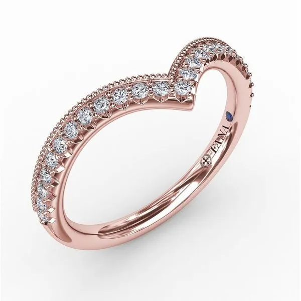 Rose 14 Karat Chevron Beaded Edge Stackable Wedding Band Doland Jewelers, Inc. Dubuque, IA