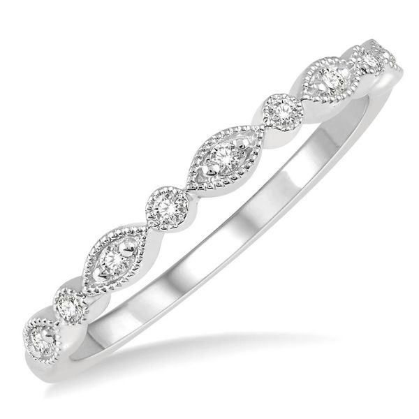 White 14K Marquis and Round Beaded Edge Stackable Wedding Band Doland Jewelers, Inc. Dubuque, IA