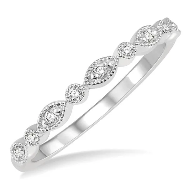 White 14Kt Marquise and Round Beaded Edge Stackable Wedding Band Doland Jewelers, Inc. Dubuque, IA