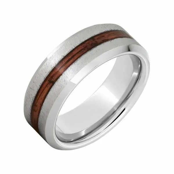 White Serinium 8Mm Comfort Fit Wedding Band With 2Mm Cabernet Wine Barrel Inlay And Grain Finish Doland Jewelers, Inc. Dubuque, IA