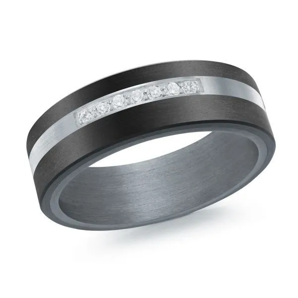Men's Tantalum, Carbon Fiber, & 14k White Gold Wedding Band with Diamonds Doland Jewelers, Inc. Dubuque, IA
